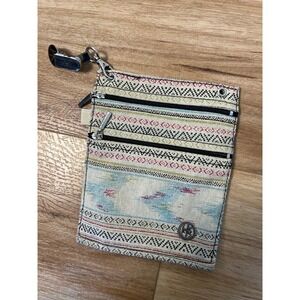 Hipklips Small Pocket Pouch Boho Southwestern Woven Tapestry Blue Clip On Bag